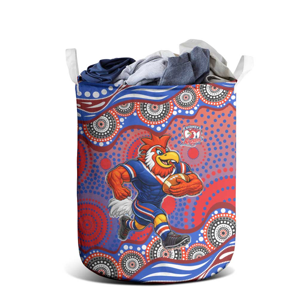 Sydney Roosters Laundry Basket Aboriginal Dot Pattern - Rugby Mascot Heritage Pride