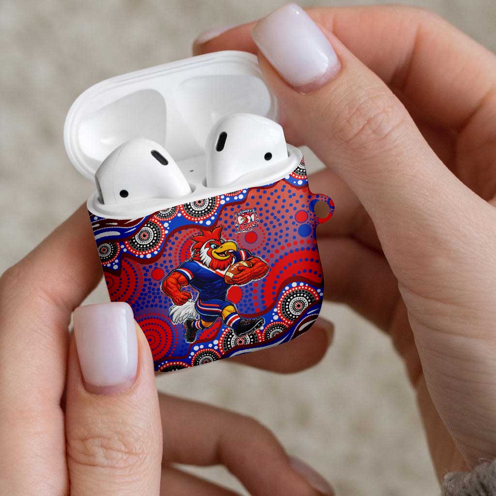 Sydney Roosters AirPods Case Aboriginal Dot Pattern - Rugby Mascot Heritage Pride