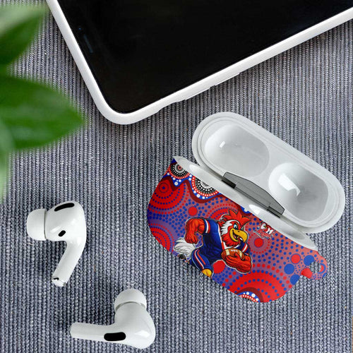 Sydney Roosters AirPods Case Aboriginal Dot Pattern - Rugby Mascot Heritage Pride