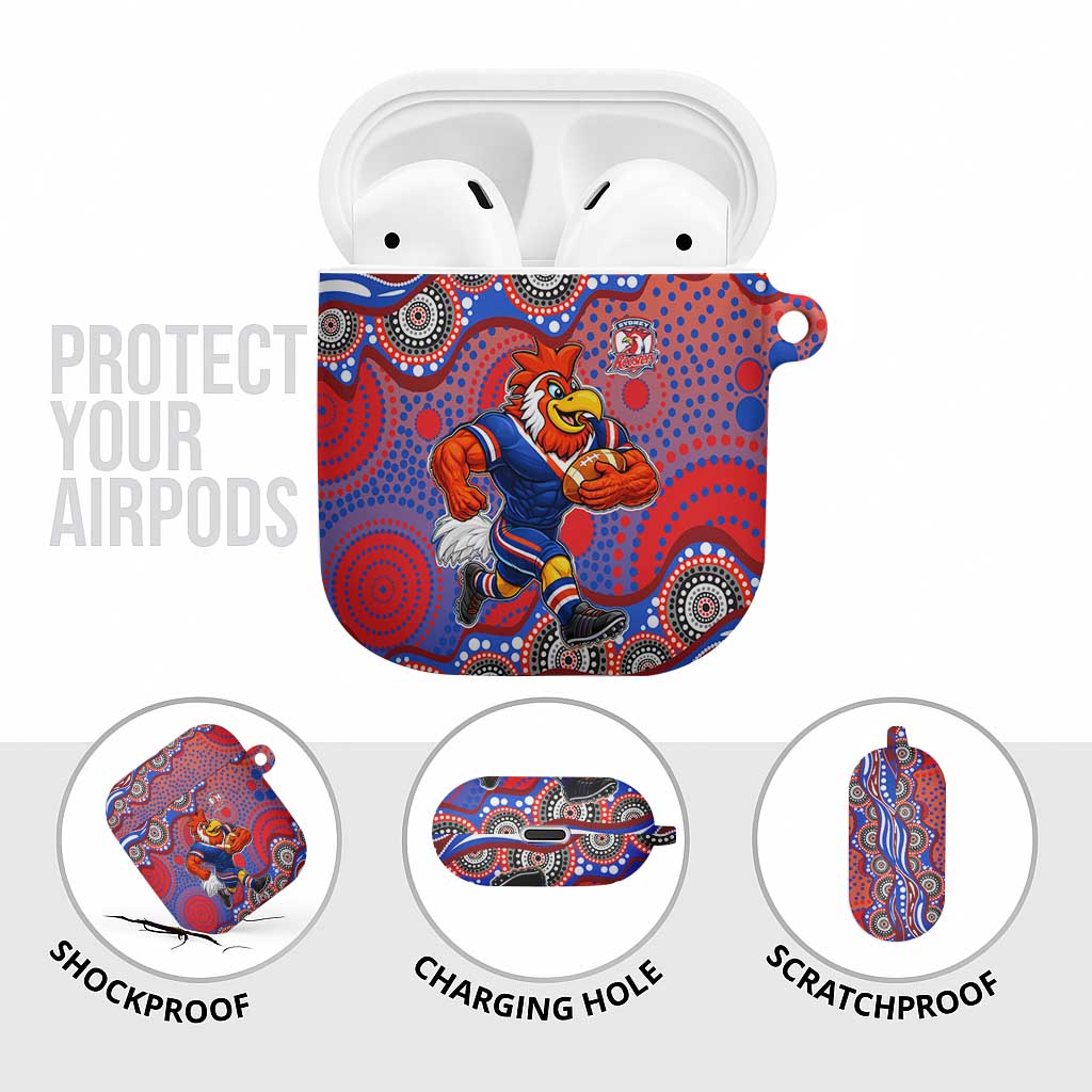 Sydney Roosters AirPods Case Aboriginal Dot Pattern - Rugby Mascot Heritage Pride