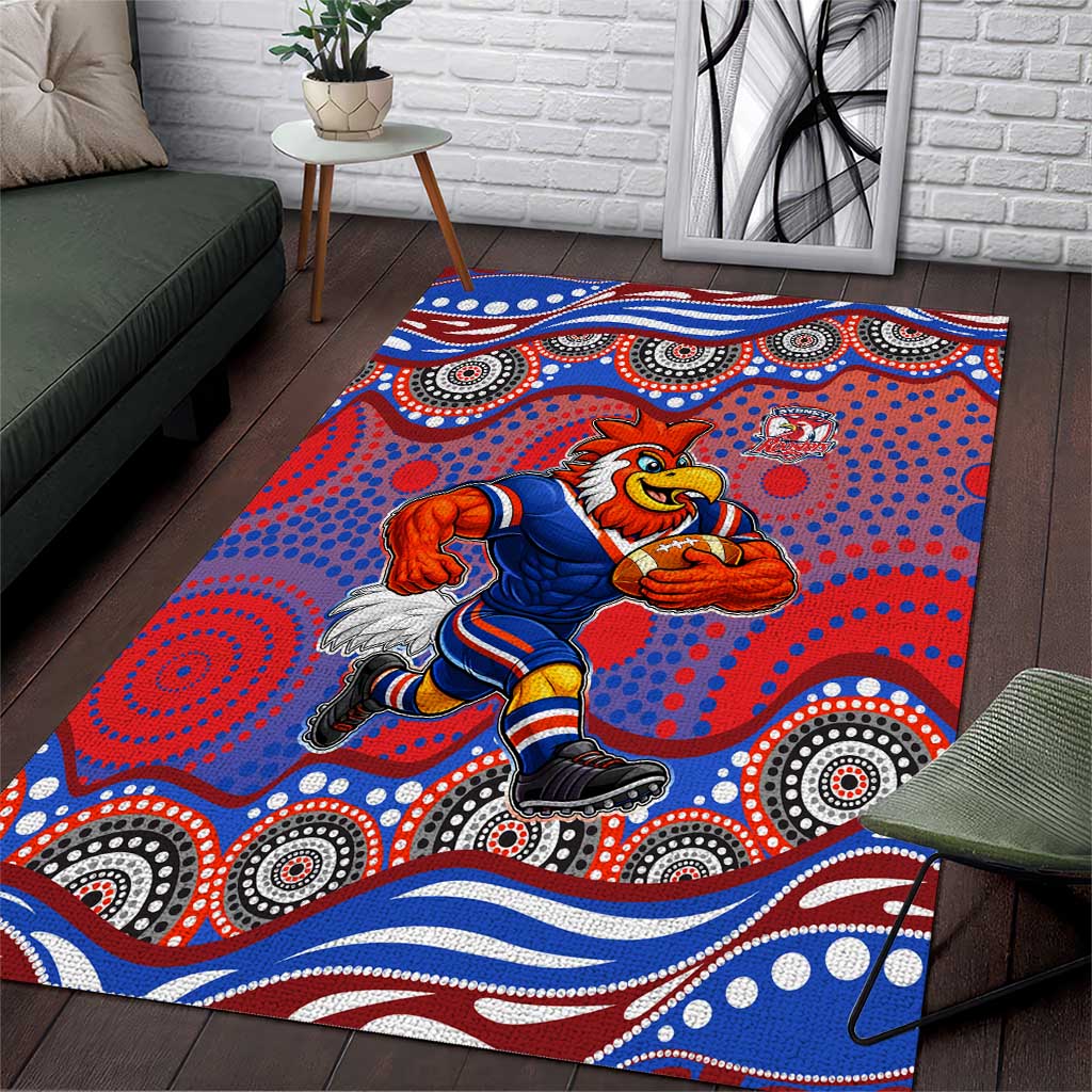 Sydney Roosters Area Rug Aboriginal Dot Pattern - Rugby Mascot Heritage Pride
