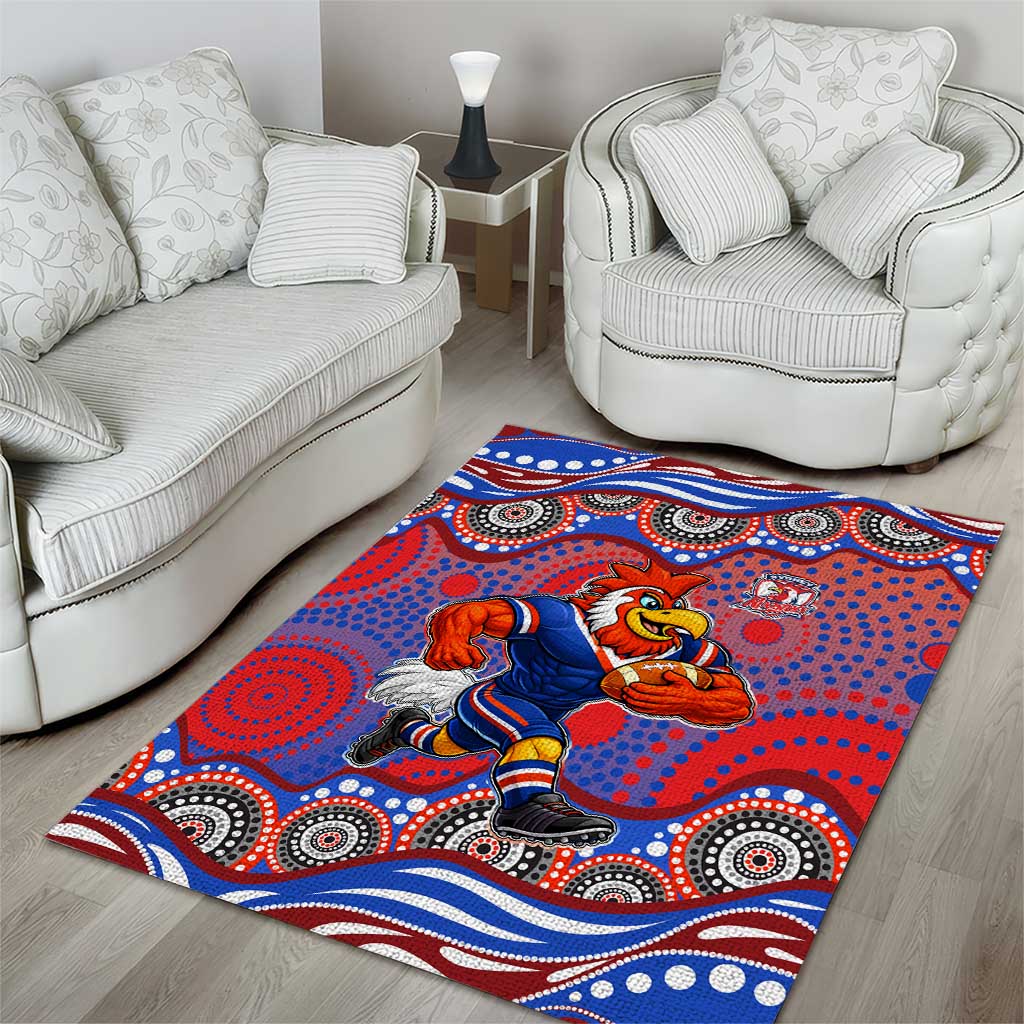 Sydney Roosters Area Rug Aboriginal Dot Pattern - Rugby Mascot Heritage Pride