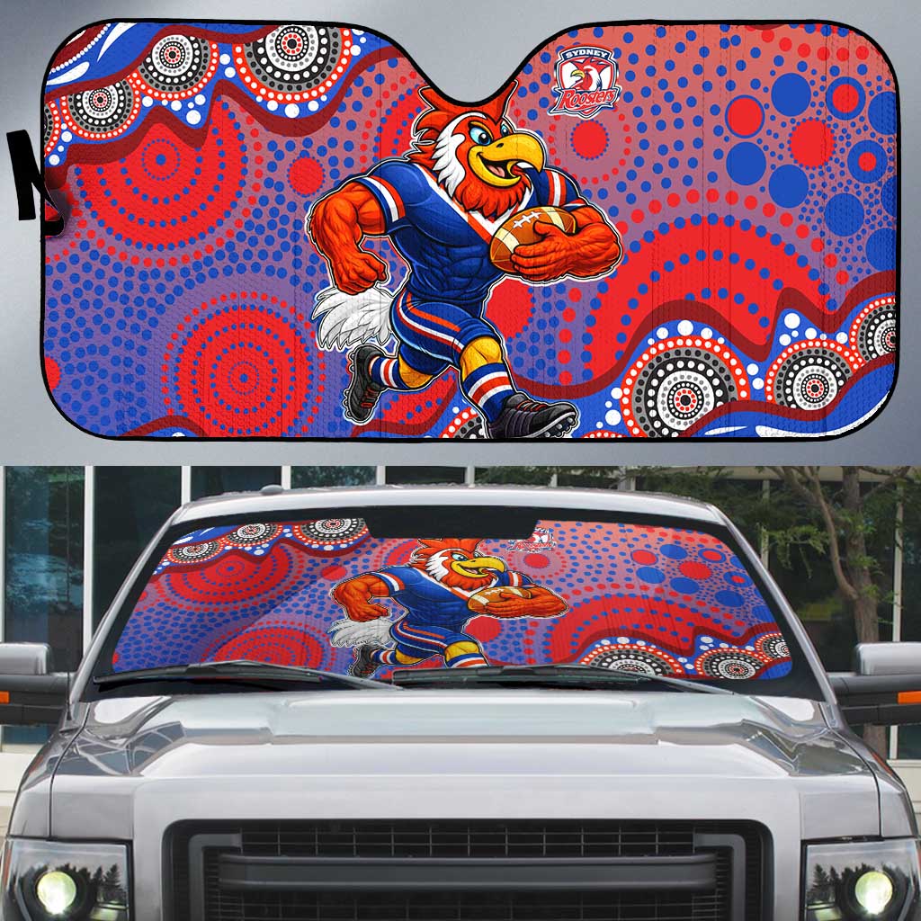 Sydney Roosters Auto Sun Shade Aboriginal Dot Pattern - Rugby Mascot Heritage Pride