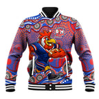 Sydney Roosters Baseball Jacket Aboriginal Dot Pattern - Rugby Mascot Heritage Pride
