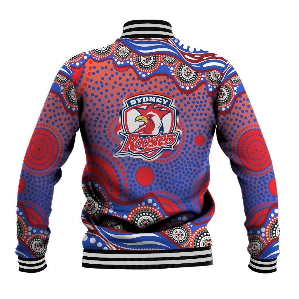 Sydney Roosters Baseball Jacket Aboriginal Dot Pattern - Rugby Mascot Heritage Pride