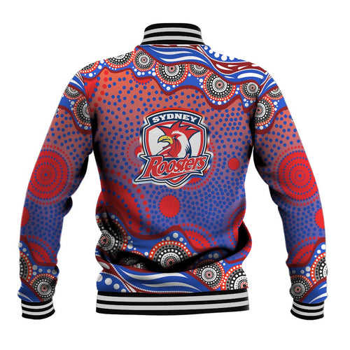 Sydney Roosters Baseball Jacket Aboriginal Dot Pattern - Rugby Mascot Heritage Pride