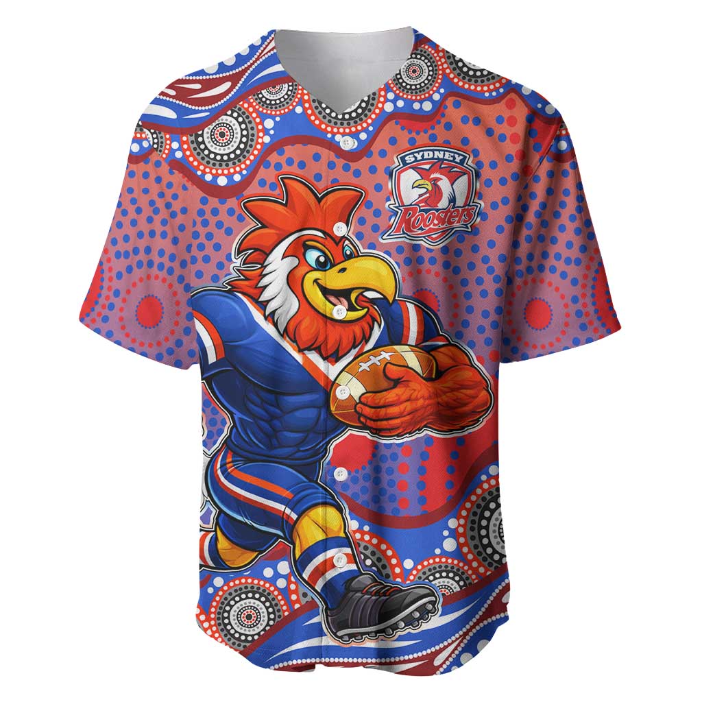 Sydney Roosters Baseball Jersey Aboriginal Dot Pattern - Rugby Mascot Heritage Pride