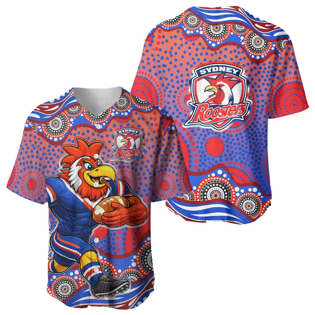 Sydney Roosters Baseball Jersey Aboriginal Dot Pattern - Rugby Mascot Heritage Pride