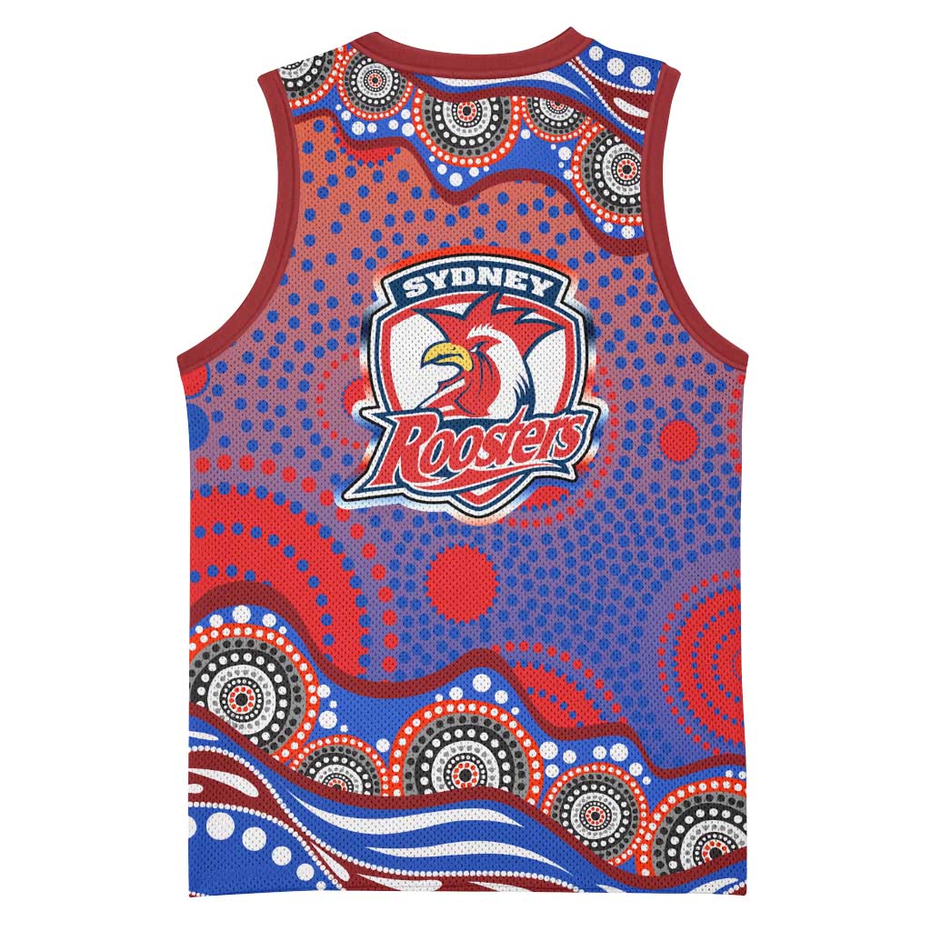 Sydney Roosters Basketball Jersey Aboriginal Dot Pattern - Rugby Mascot Heritage Pride