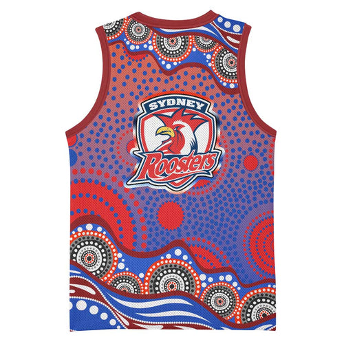 Sydney Roosters Basketball Jersey Aboriginal Dot Pattern - Rugby Mascot Heritage Pride