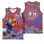 Sydney Roosters Basketball Jersey Aboriginal Dot Pattern - Rugby Mascot Heritage Pride