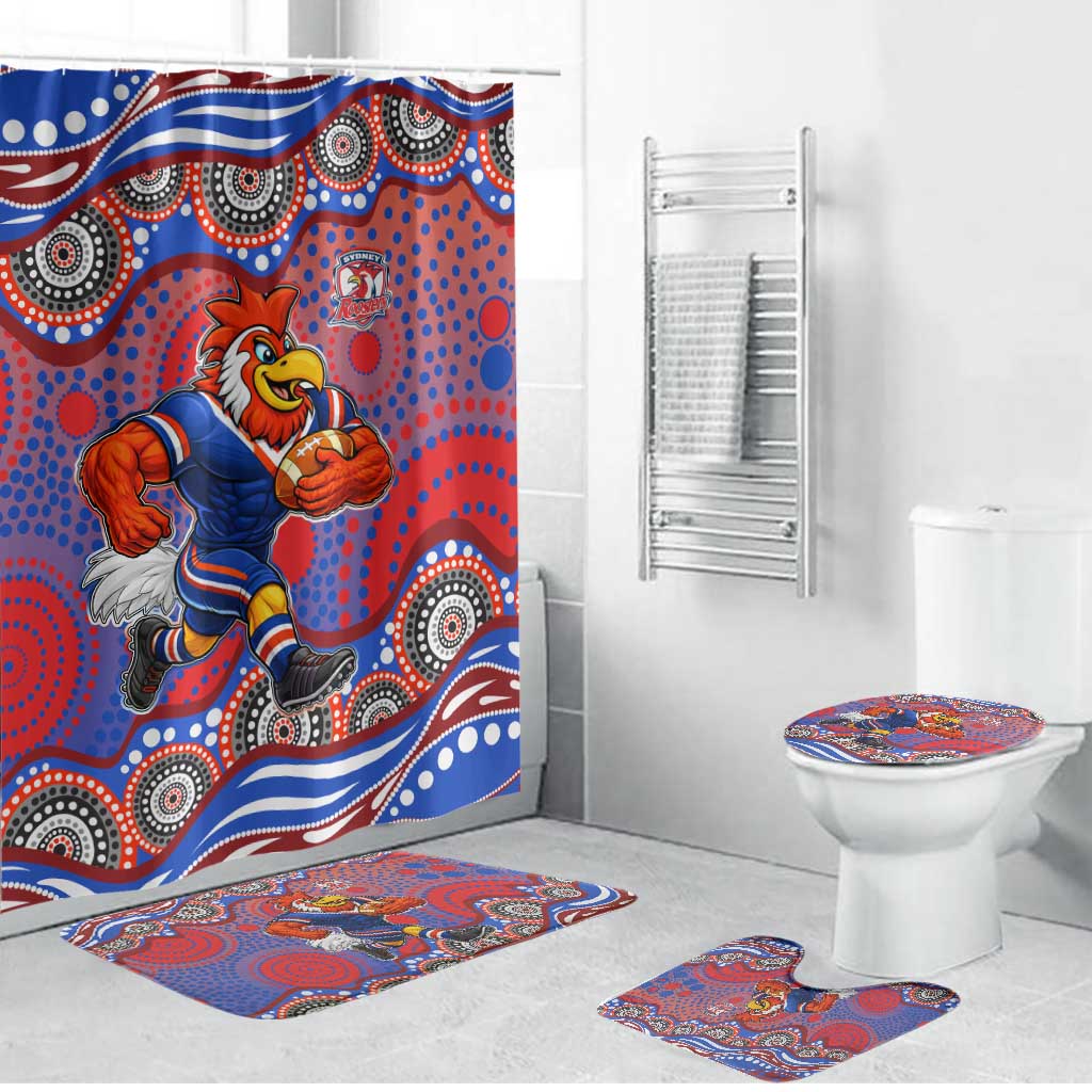 Sydney Roosters Bathroom Set Aboriginal Dot Pattern - Rugby Mascot Heritage Pride