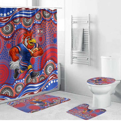 Sydney Roosters Bathroom Set Aboriginal Dot Pattern - Rugby Mascot Heritage Pride