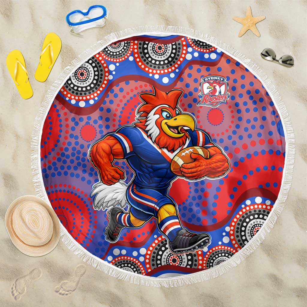 Sydney Roosters Beach Blanket Aboriginal Dot Pattern - Rugby Mascot Heritage Pride