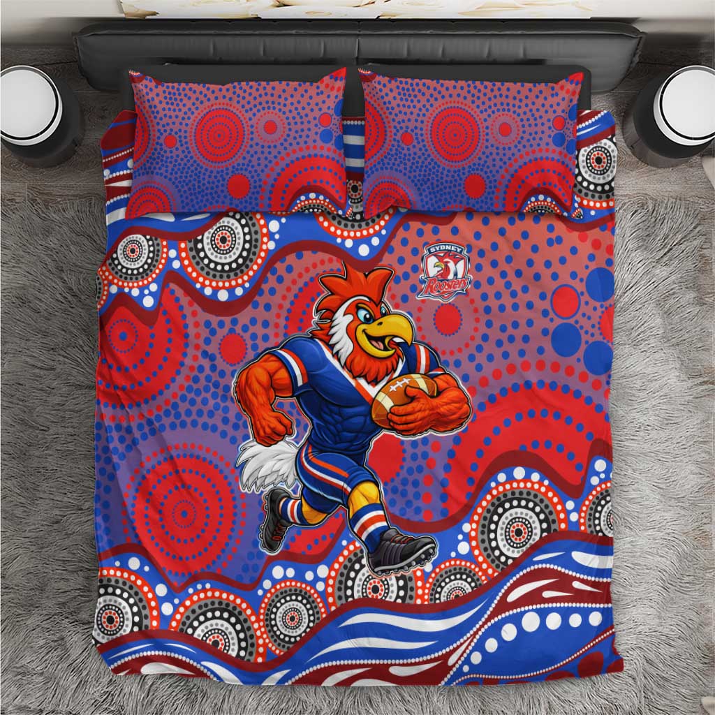 Sydney Roosters Bedding Set Aboriginal Dot Pattern - Rugby Mascot Heritage Pride