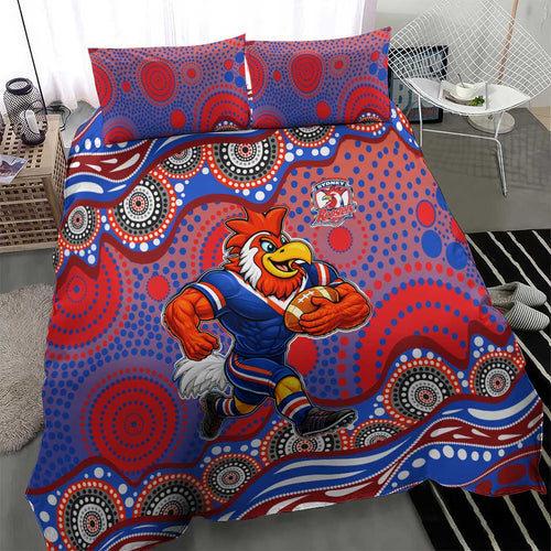 Sydney Roosters Bedding Set Aboriginal Dot Pattern - Rugby Mascot Heritage Pride