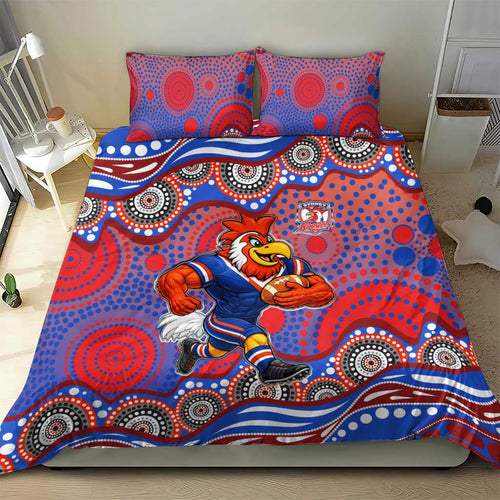 Sydney Roosters Bedding Set Aboriginal Dot Pattern - Rugby Mascot Heritage Pride