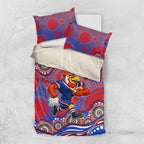 Sydney Roosters Bedding Set Aboriginal Dot Pattern - Rugby Mascot Heritage Pride