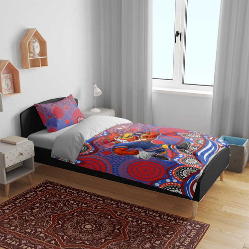 Sydney Roosters Bedding Set Aboriginal Dot Pattern - Rugby Mascot Heritage Pride