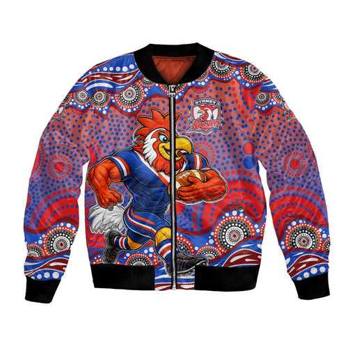 Sydney Roosters Bomber Jacket Aboriginal Dot Pattern - Rugby Mascot Heritage Pride