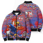 Sydney Roosters Bomber Puffer Jacket Aboriginal Dot Pattern - Rugby Mascot Heritage Pride