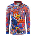 Sydney Roosters Button Sweatshirt Aboriginal Dot Pattern - Rugby Mascot Heritage Pride