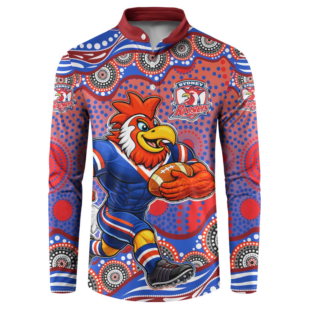 Sydney Roosters Button Sweatshirt Aboriginal Dot Pattern - Rugby Mascot Heritage Pride
