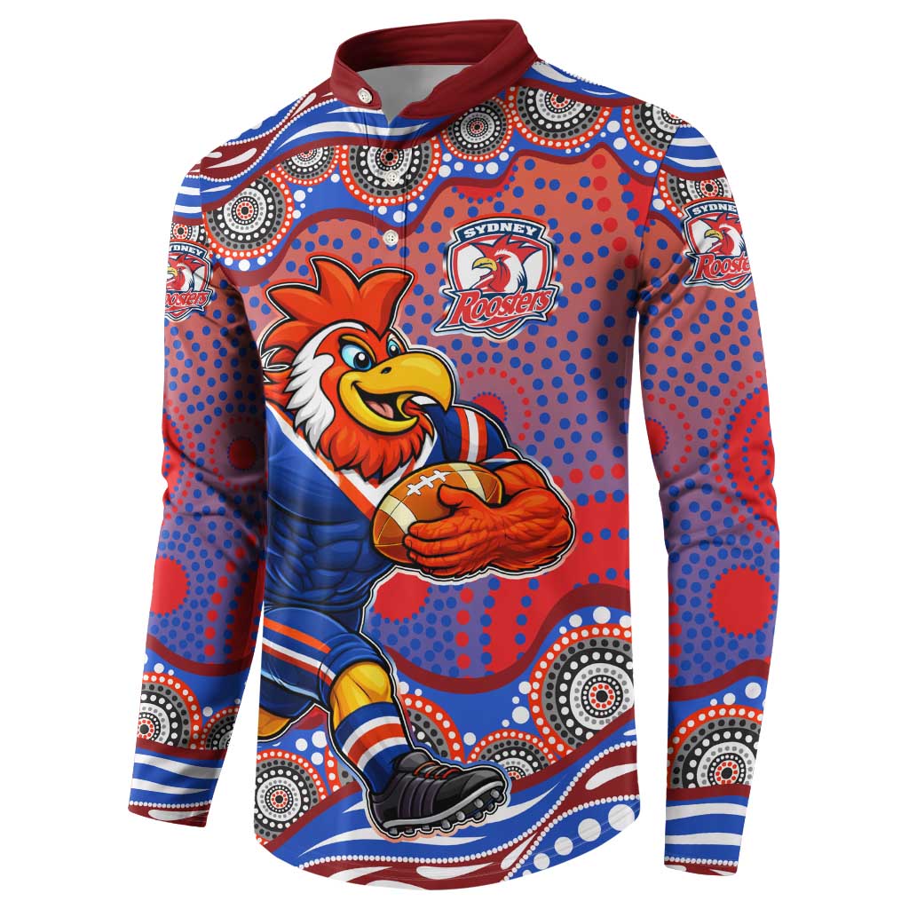 Sydney Roosters Button Sweatshirt Aboriginal Dot Pattern - Rugby Mascot Heritage Pride