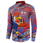 Sydney Roosters Button Sweatshirt Aboriginal Dot Pattern - Rugby Mascot Heritage Pride