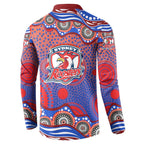 Sydney Roosters Button Sweatshirt Aboriginal Dot Pattern - Rugby Mascot Heritage Pride