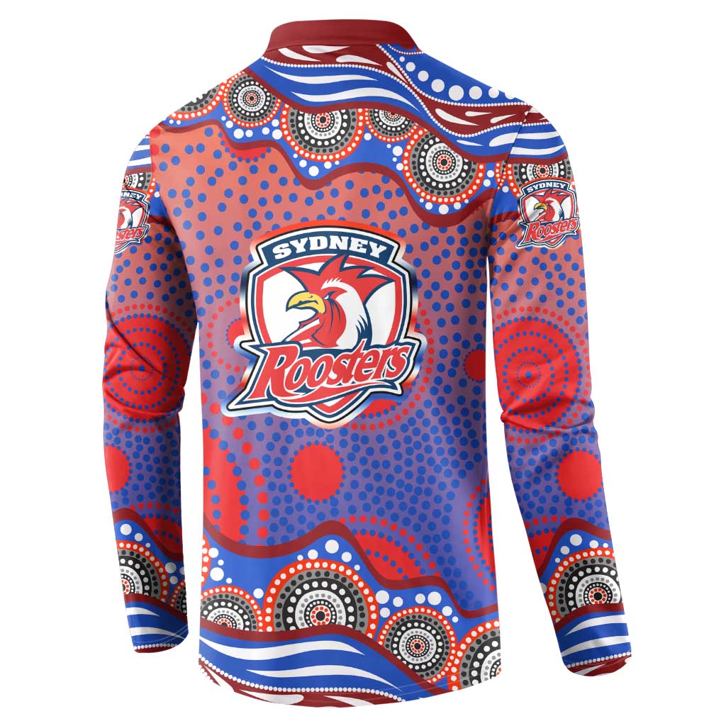 Sydney Roosters Button Sweatshirt Aboriginal Dot Pattern - Rugby Mascot Heritage Pride