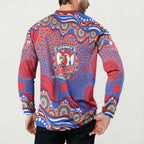 Sydney Roosters Button Sweatshirt Aboriginal Dot Pattern - Rugby Mascot Heritage Pride