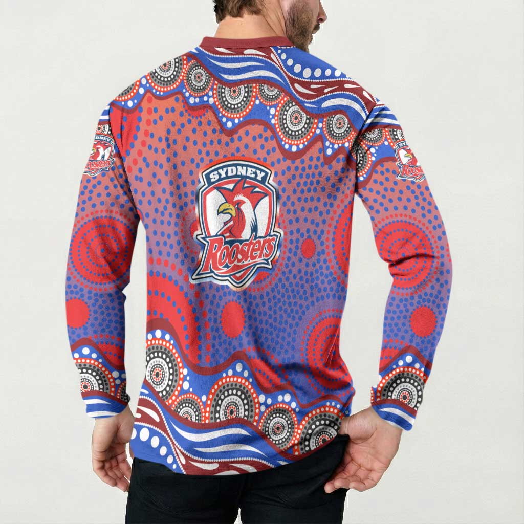 Sydney Roosters Button Sweatshirt Aboriginal Dot Pattern - Rugby Mascot Heritage Pride