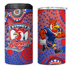 Sydney Roosters 4 in 1 Can Cooler Tumbler Aboriginal Dot Pattern - Rugby Mascot Heritage Pride