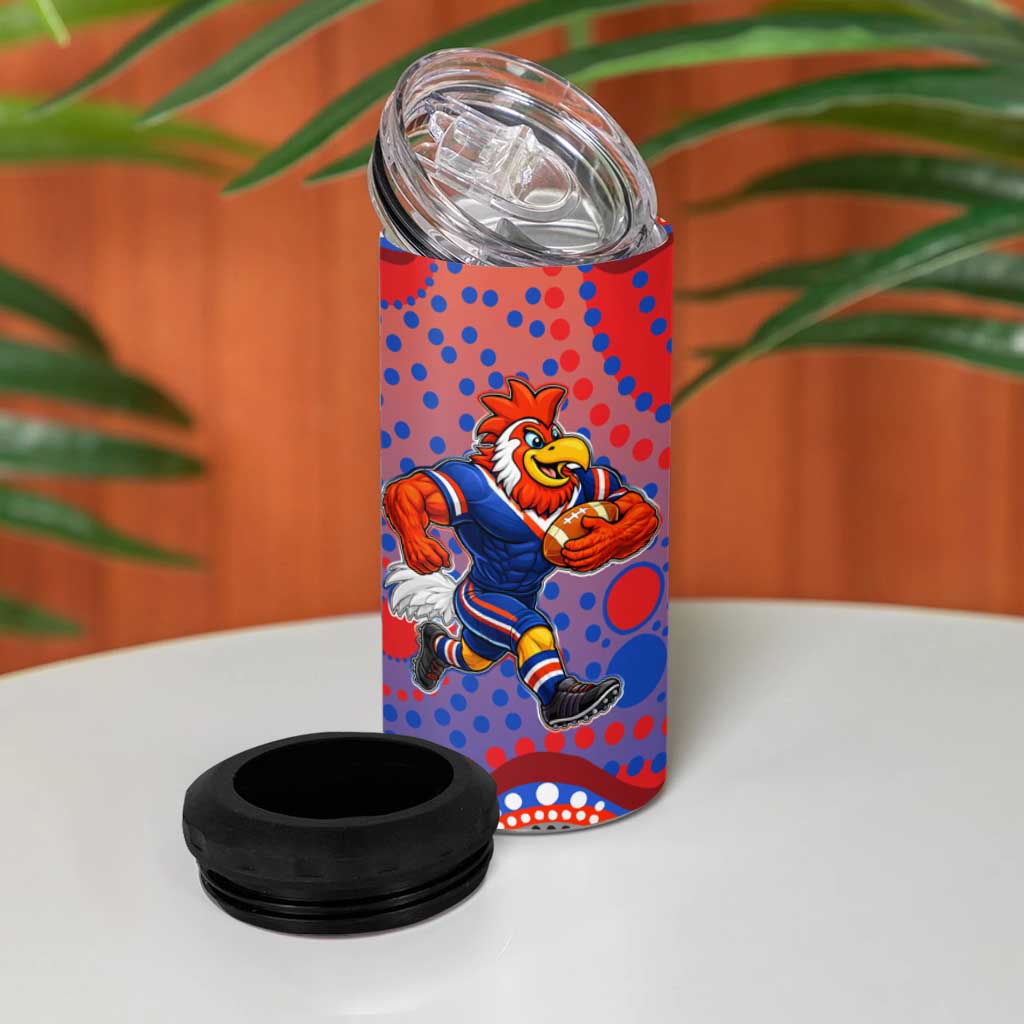 Sydney Roosters 4 in 1 Can Cooler Tumbler Aboriginal Dot Pattern - Rugby Mascot Heritage Pride