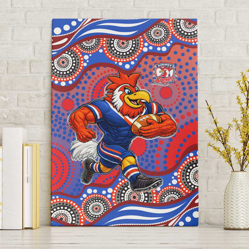 Sydney Roosters Canvas Wall Art Aboriginal Dot Pattern - Rugby Mascot Heritage Pride