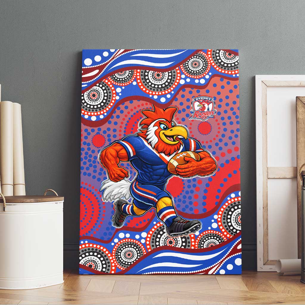 Sydney Roosters Canvas Wall Art Aboriginal Dot Pattern - Rugby Mascot Heritage Pride