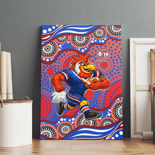 Sydney Roosters Canvas Wall Art Aboriginal Dot Pattern - Rugby Mascot Heritage Pride