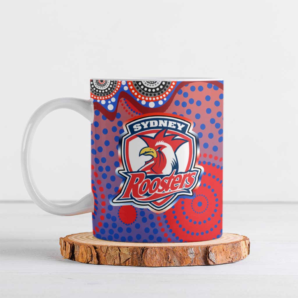 Sydney Roosters Ceramic Mug Aboriginal Dot Pattern - Rugby Mascot Heritage Pride