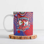 Sydney Roosters Ceramic Mug Aboriginal Dot Pattern - Rugby Mascot Heritage Pride