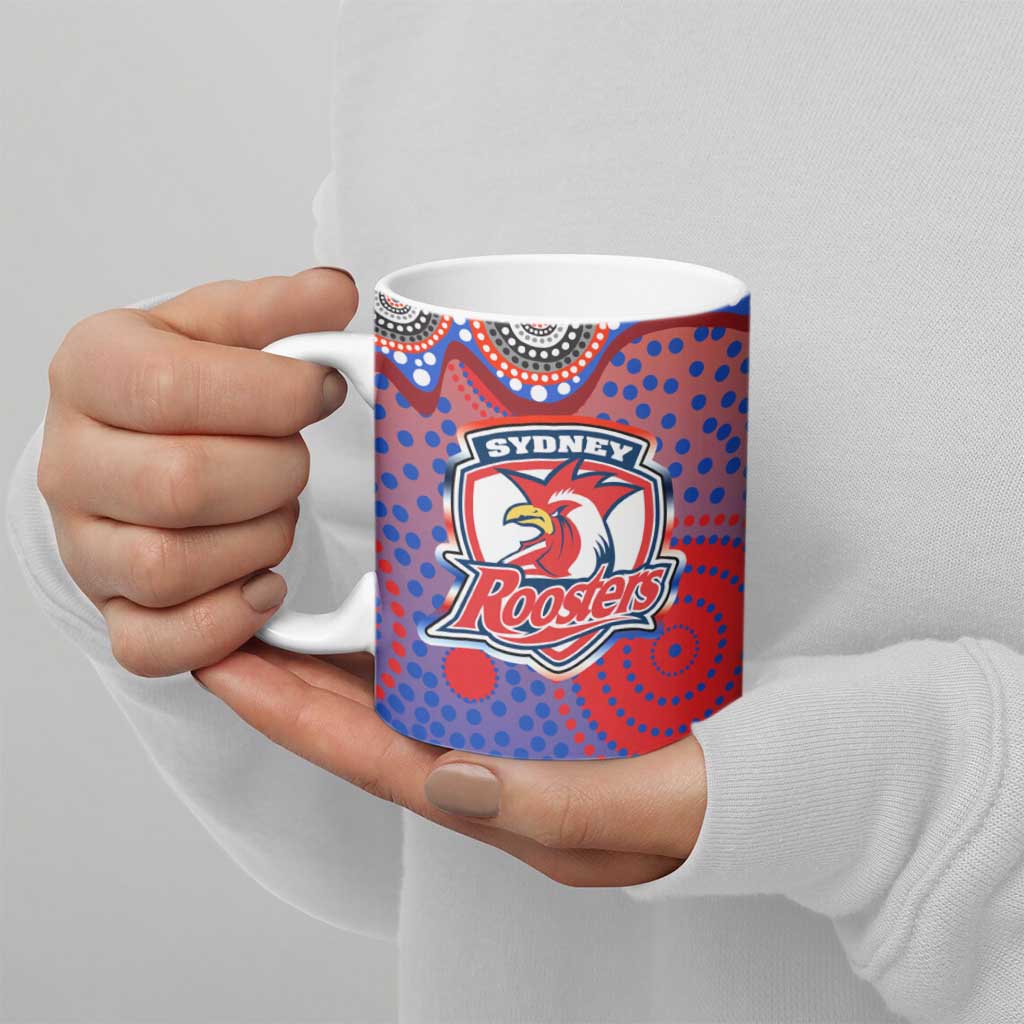 Sydney Roosters Ceramic Mug Aboriginal Dot Pattern - Rugby Mascot Heritage Pride