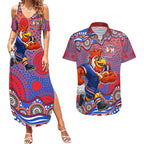 Sydney Roosters Couples Matching Summer Maxi Dress and Hawaiian Shirt Aboriginal Dot Pattern - Rugby Mascot Heritage Pride