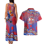 Sydney Roosters Couples Matching Tank Maxi Dress and Hawaiian Shirt Aboriginal Dot Pattern - Rugby Mascot Heritage Pride