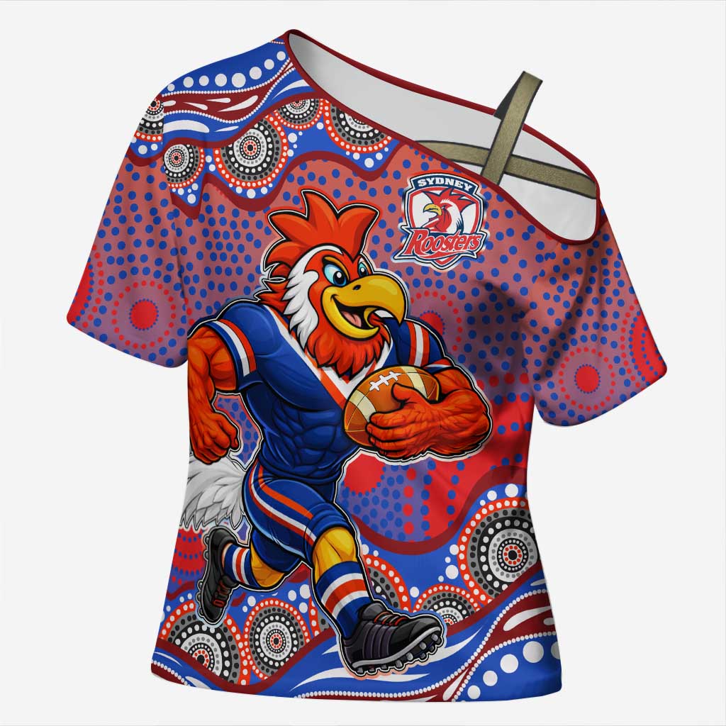 Sydney Roosters Cross Shoulder Shirt Aboriginal Dot Pattern - Rugby Mascot Heritage Pride