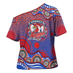 Sydney Roosters Cross Shoulder Shirt Aboriginal Dot Pattern - Rugby Mascot Heritage Pride