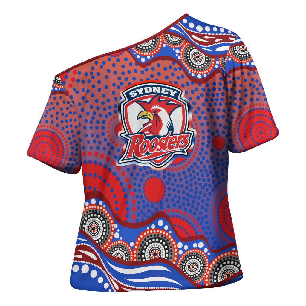 Sydney Roosters Cross Shoulder Shirt Aboriginal Dot Pattern - Rugby Mascot Heritage Pride