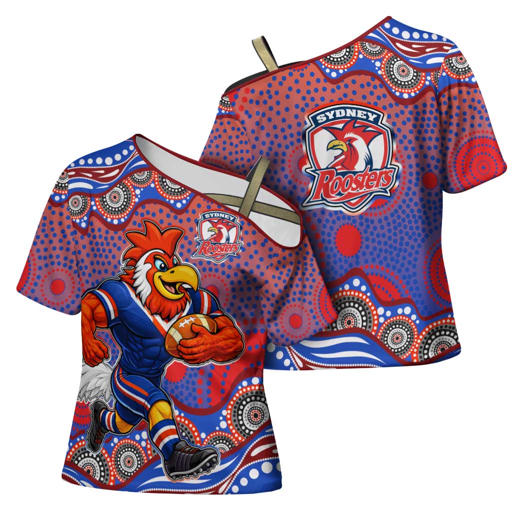 Sydney Roosters Cross Shoulder Shirt Aboriginal Dot Pattern - Rugby Mascot Heritage Pride