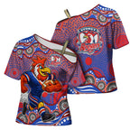 Sydney Roosters Cross Shoulder Shirt Aboriginal Dot Pattern - Rugby Mascot Heritage Pride