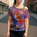 Sydney Roosters Cross Shoulder Shirt Aboriginal Dot Pattern - Rugby Mascot Heritage Pride
