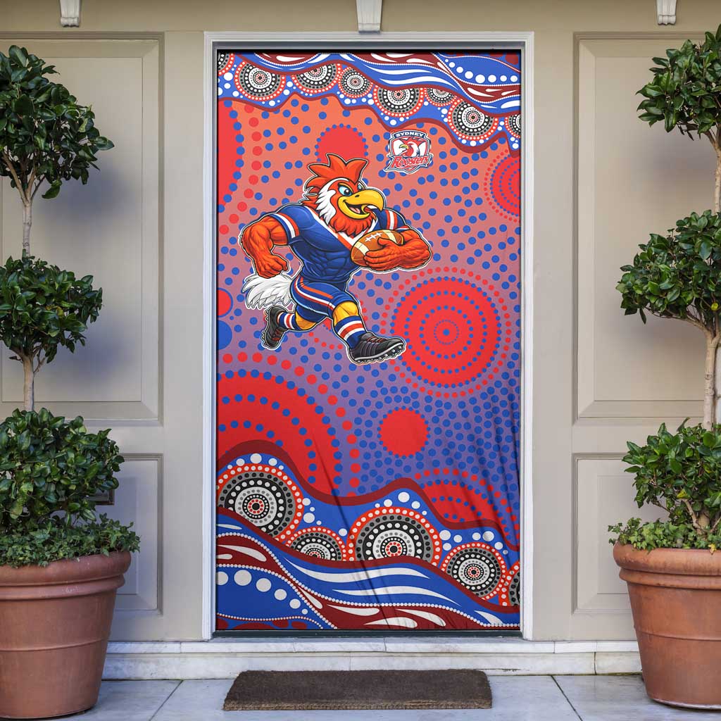 Sydney Roosters Door Cover Aboriginal Dot Pattern - Rugby Mascot Heritage Pride